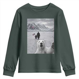 Nihilist Penguin Trump Hiking Mountains Youth Sweatshirt Funny Polar Bear Selfie But Why TS14 Dark Forest Green Print Your Wear