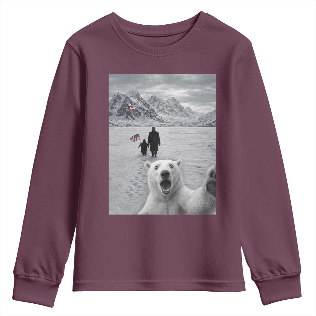 Nihilist Penguin Trump Hiking Mountains Youth Sweatshirt Funny Polar Bear Selfie But Why TS14 Maroon Print Your Wear