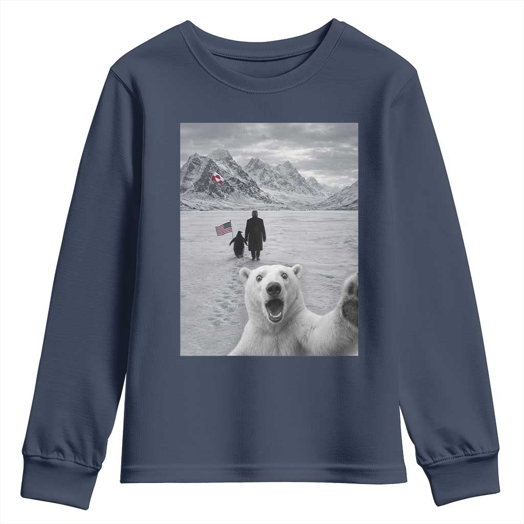 Nihilist Penguin Trump Hiking Mountains Youth Sweatshirt Funny Polar Bear Selfie But Why TS14 Navy Print Your Wear