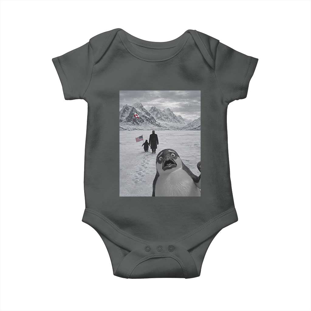 Nihilist Penguin Trump Hiking Mountains Baby Onesie Funny Penguin Selfie But Why TS14 Dark Heather Print Your Wear