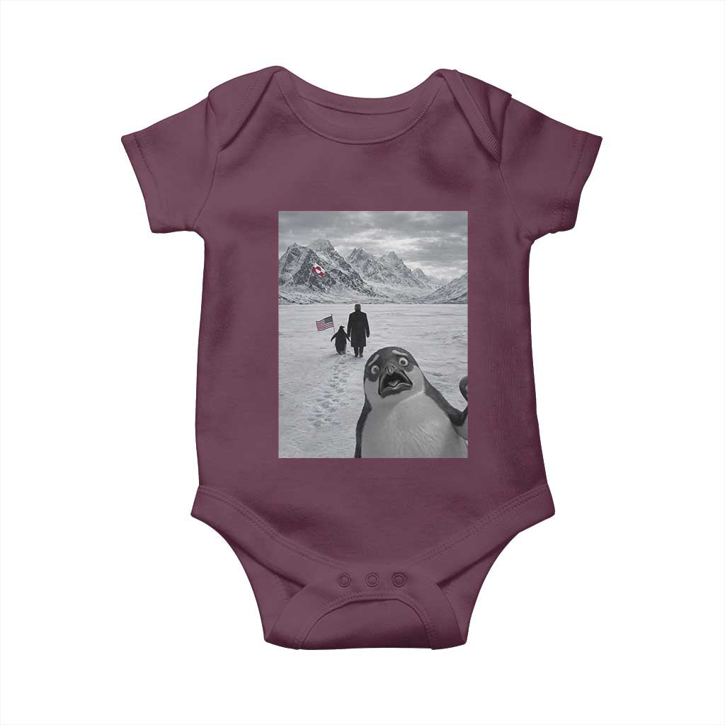 Nihilist Penguin Trump Hiking Mountains Baby Onesie Funny Penguin Selfie But Why TS14 Maroon Print Your Wear