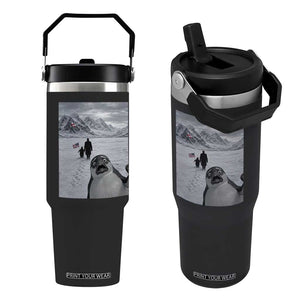 Nihilist Penguin Trump Hiking Mountains Flip Straw Tumbler Funny Penguin Selfie But Why TS14 One Size: 30 oz Black Print Your Wear