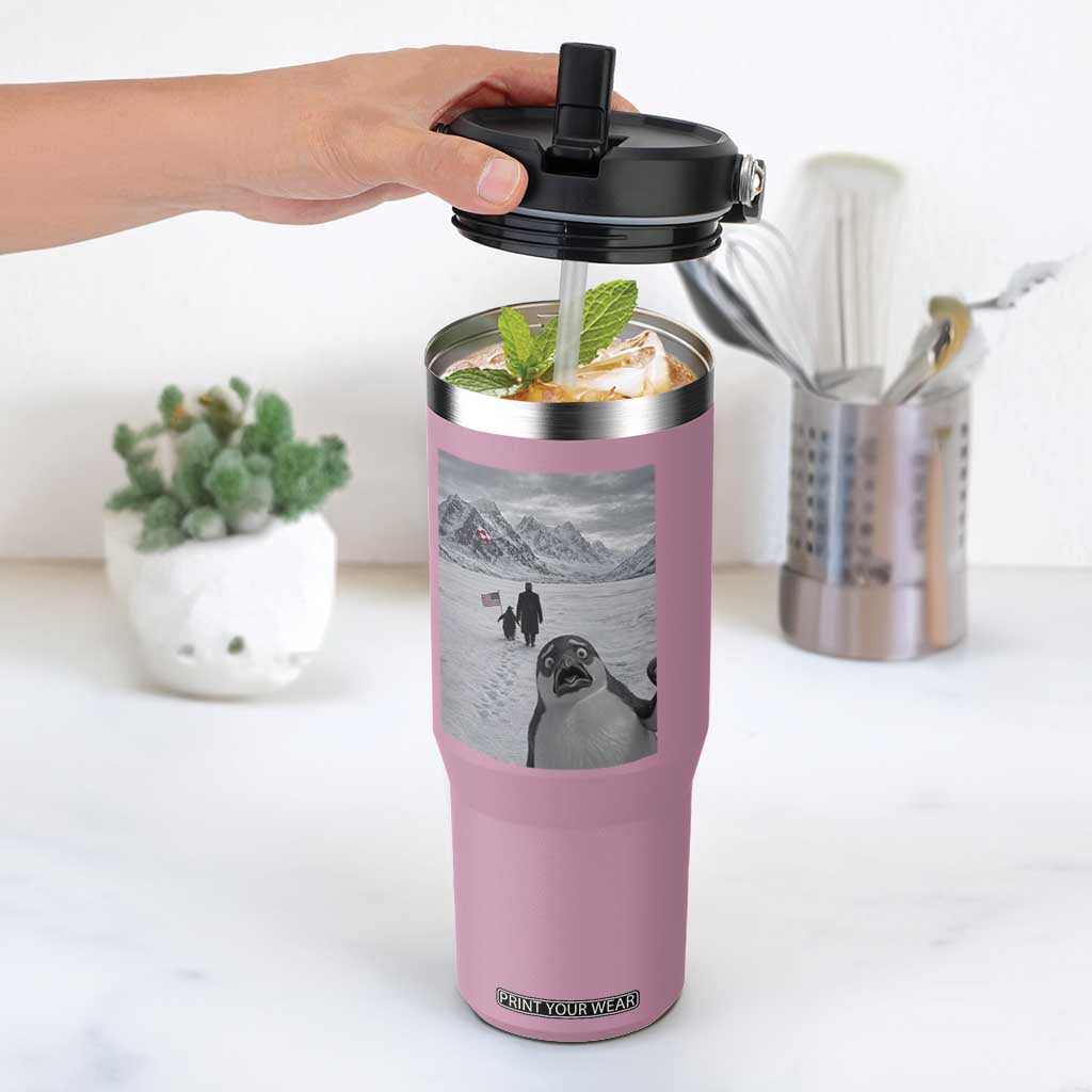 Nihilist Penguin Trump Hiking Mountains Flip Straw Tumbler Funny Penguin Selfie But Why TS14 One Size: 30 oz Light Pink Print Your Wear