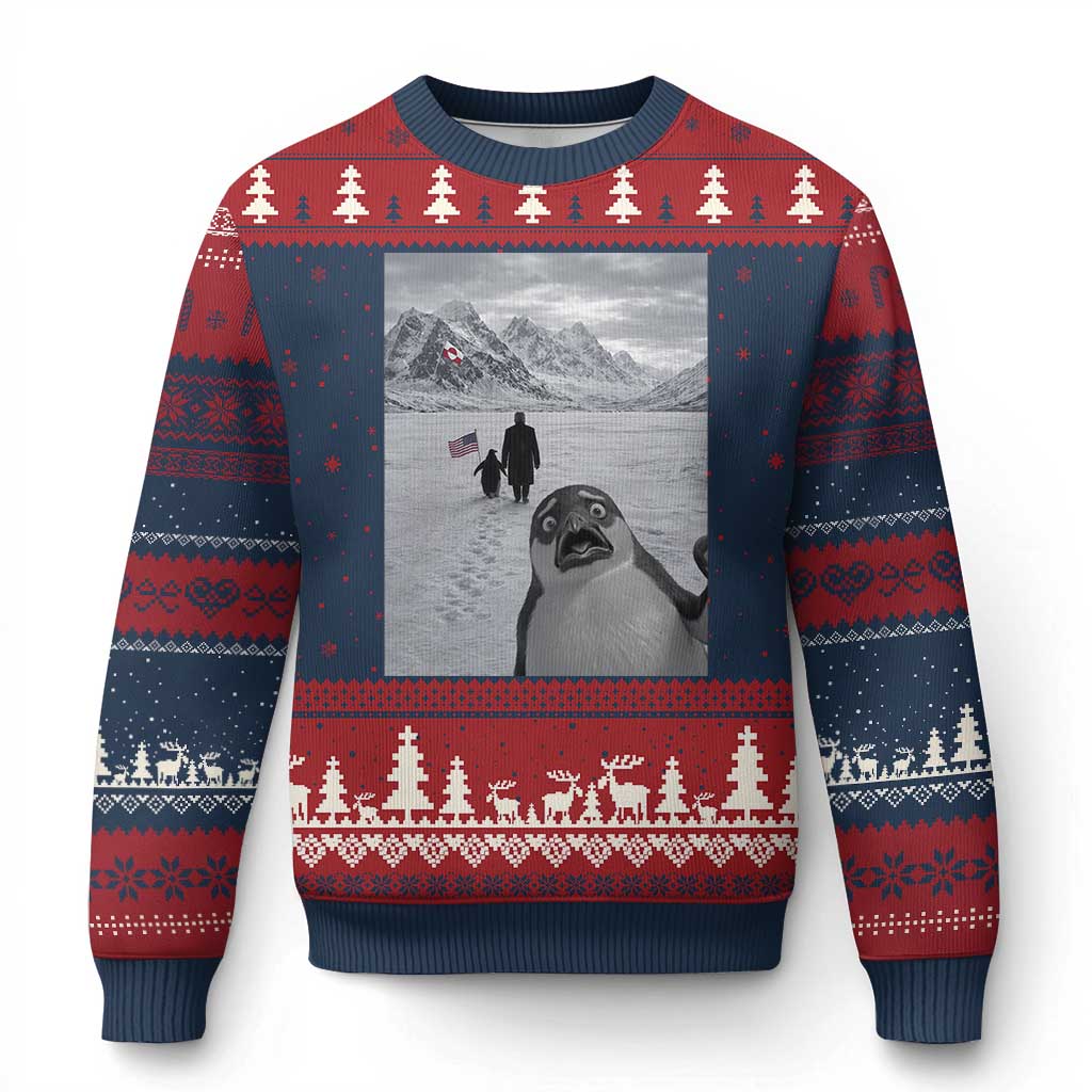Nihilist Penguin Trump Hiking Mountains Ugly Christmas Sweater Funny Penguin Selfie But Why TS14 Navy Red Print Your Wear