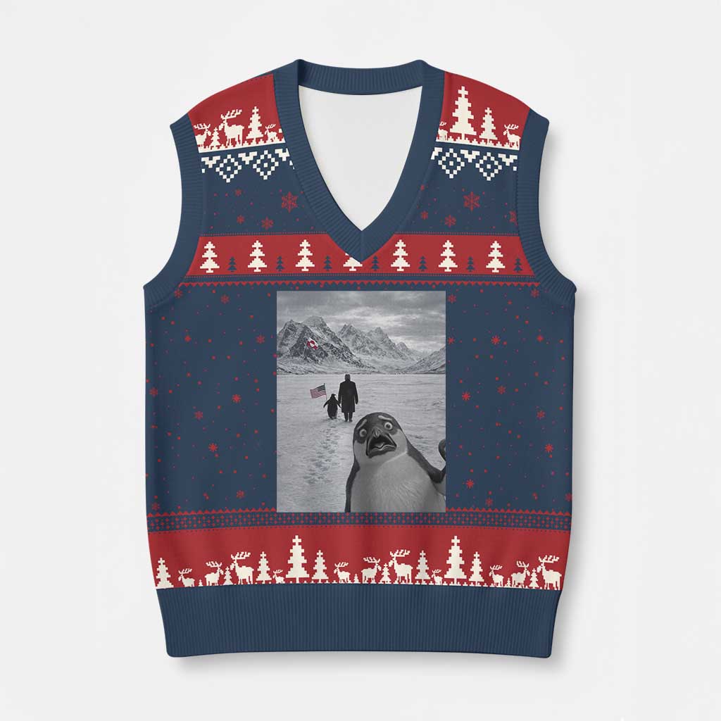 Nihilist Penguin Trump Hiking Mountains V-Neck Knit Sweater Vest Funny Penguin Selfie But Why TS14 Navy Red Print Your Wear