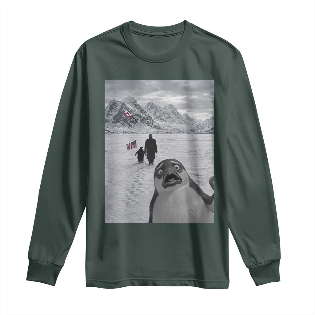 Nihilist Penguin Trump Hiking Mountains Long Sleeve Shirt Funny Penguin Selfie But Why TS14 Dark Forest Green Print Your Wear