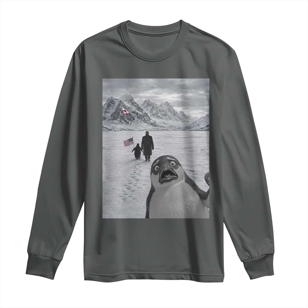 Nihilist Penguin Trump Hiking Mountains Long Sleeve Shirt Funny Penguin Selfie But Why TS14 Dark Heather Print Your Wear