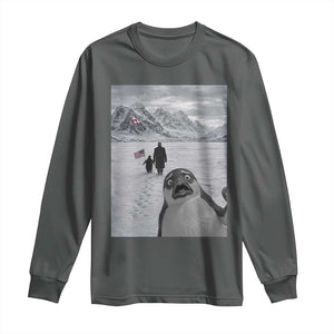 Nihilist Penguin Trump Hiking Mountains Long Sleeve Shirt Funny Penguin Selfie But Why TS14 Dark Heather Print Your Wear