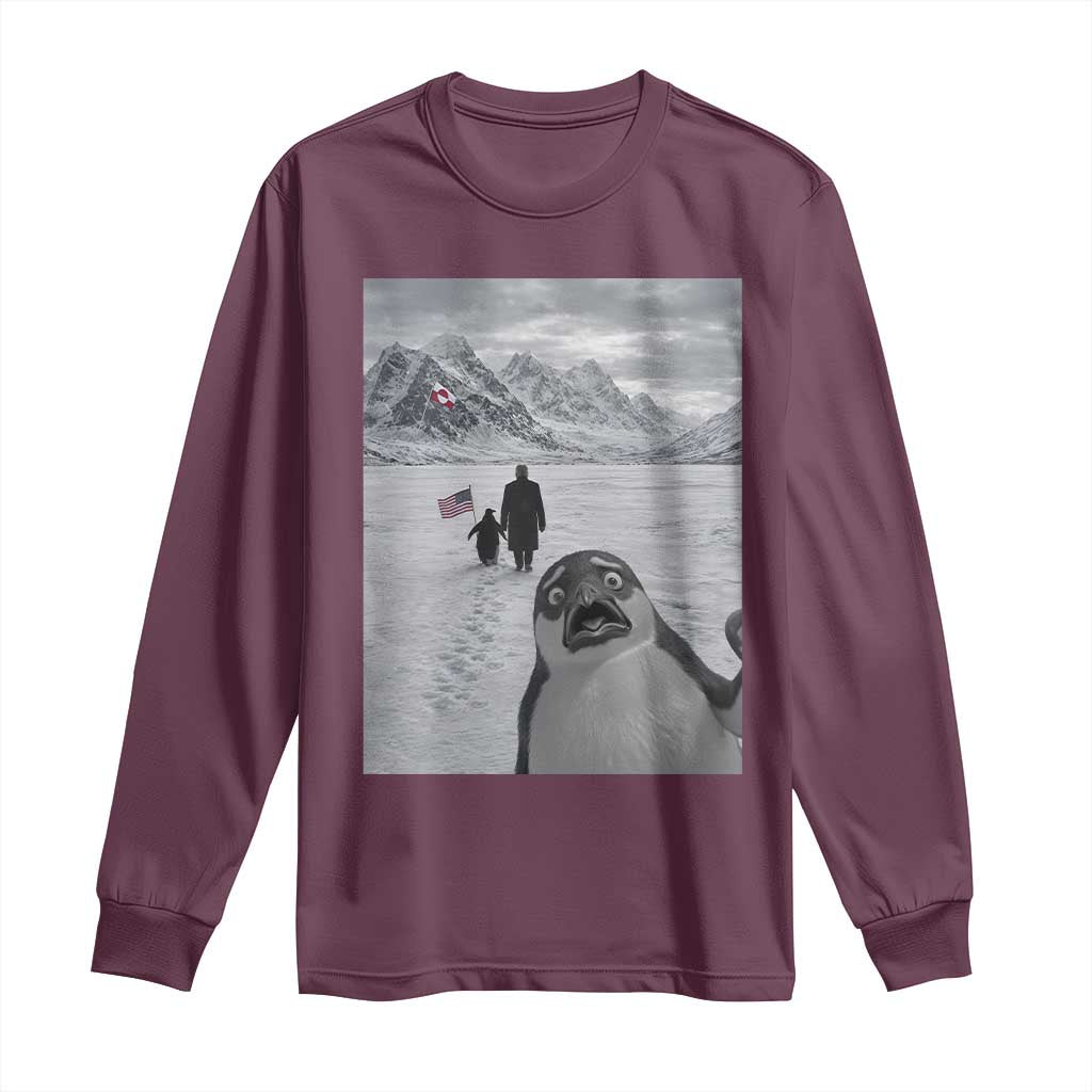 Nihilist Penguin Trump Hiking Mountains Long Sleeve Shirt Funny Penguin Selfie But Why TS14 Maroon Print Your Wear