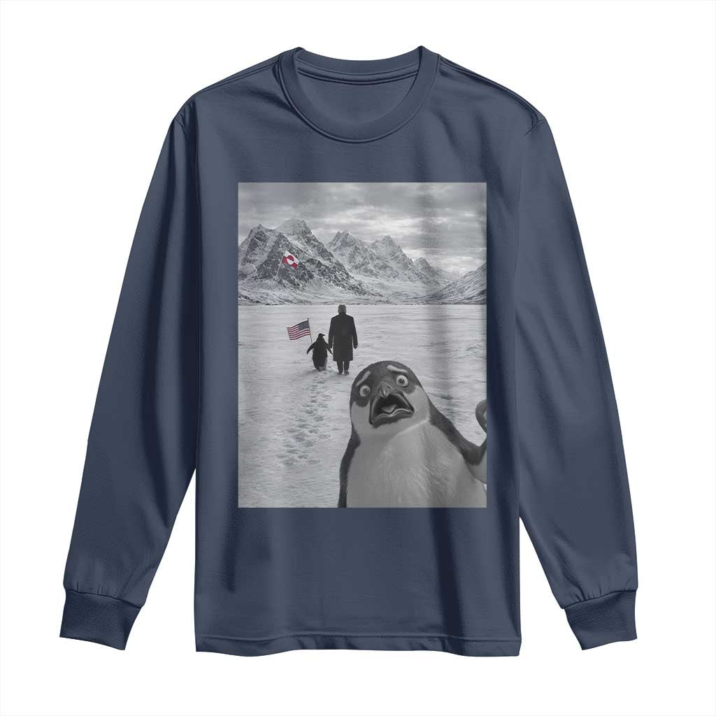 Nihilist Penguin Trump Hiking Mountains Long Sleeve Shirt Funny Penguin Selfie But Why TS14 Navy Print Your Wear