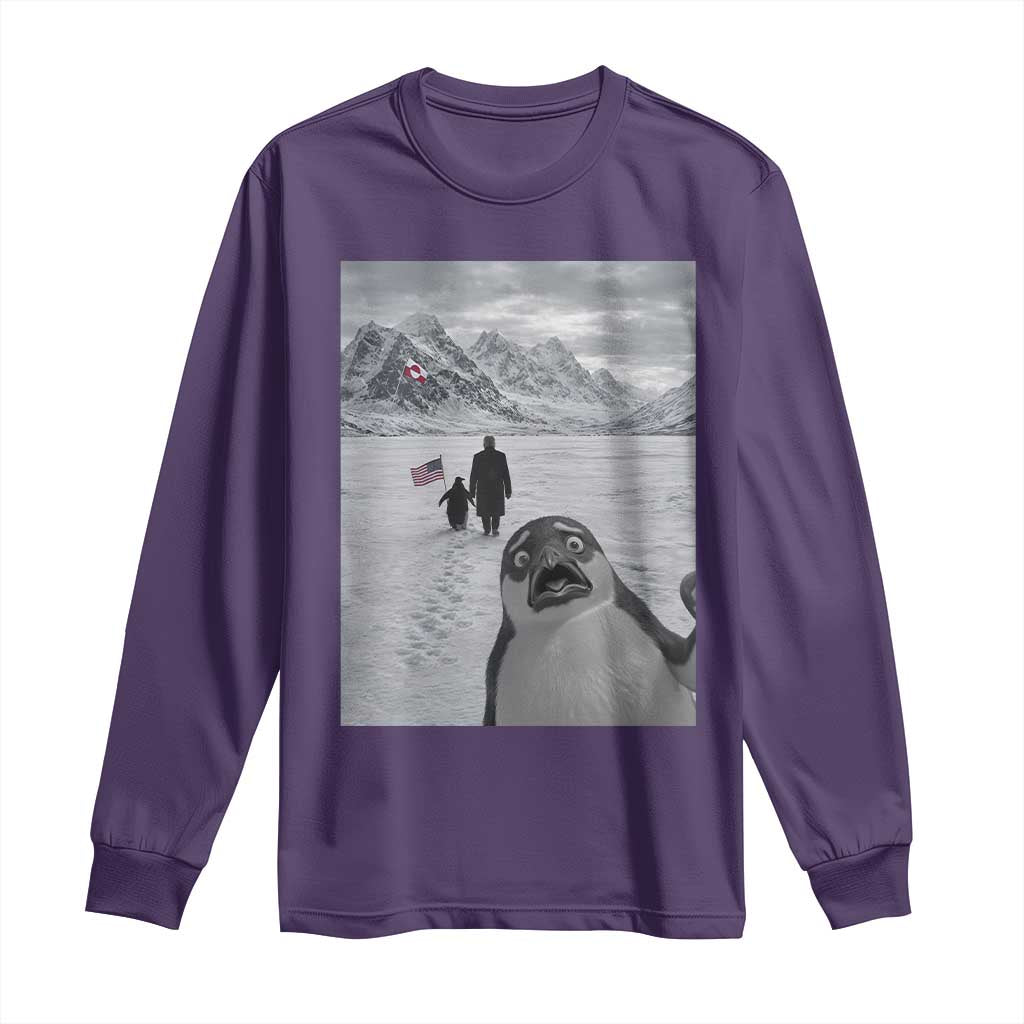 Nihilist Penguin Trump Hiking Mountains Long Sleeve Shirt Funny Penguin Selfie But Why TS14 Purple Print Your Wear