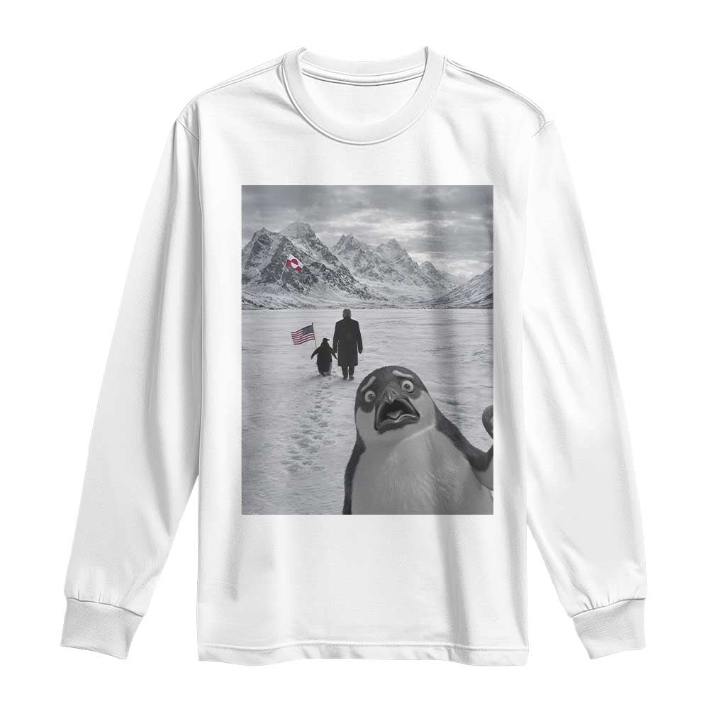 Nihilist Penguin Trump Hiking Mountains Long Sleeve Shirt Funny Penguin Selfie But Why TS14 White Print Your Wear