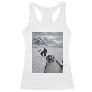 Nihilist Penguin Trump Hiking Mountains Racerback Tank Top Funny Penguin Selfie But Why TS14 White Print Your Wear