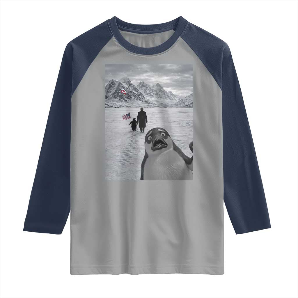 Nihilist Penguin Trump Hiking Mountains Raglan Shirt Funny Penguin Selfie But Why TS14 Sport Gray Navy Print Your Wear