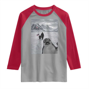 Nihilist Penguin Trump Hiking Mountains Raglan Shirt Funny Penguin Selfie But Why TS14 Sport Gray Red Print Your Wear