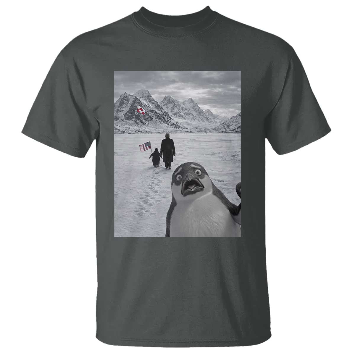 Nihilist Penguin Trump Hiking Mountains T Shirt Funny Penguin Selfie But Why TS14 Dark Heather Print Your Wear