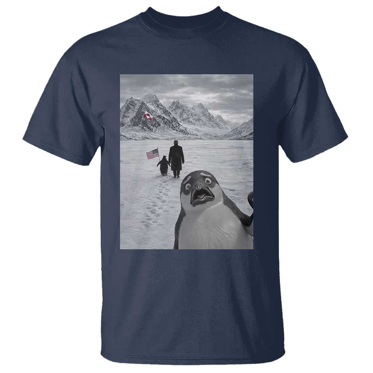 Nihilist Penguin Trump Hiking Mountains T Shirt Funny Penguin Selfie But Why TS14 Navy Print Your Wear