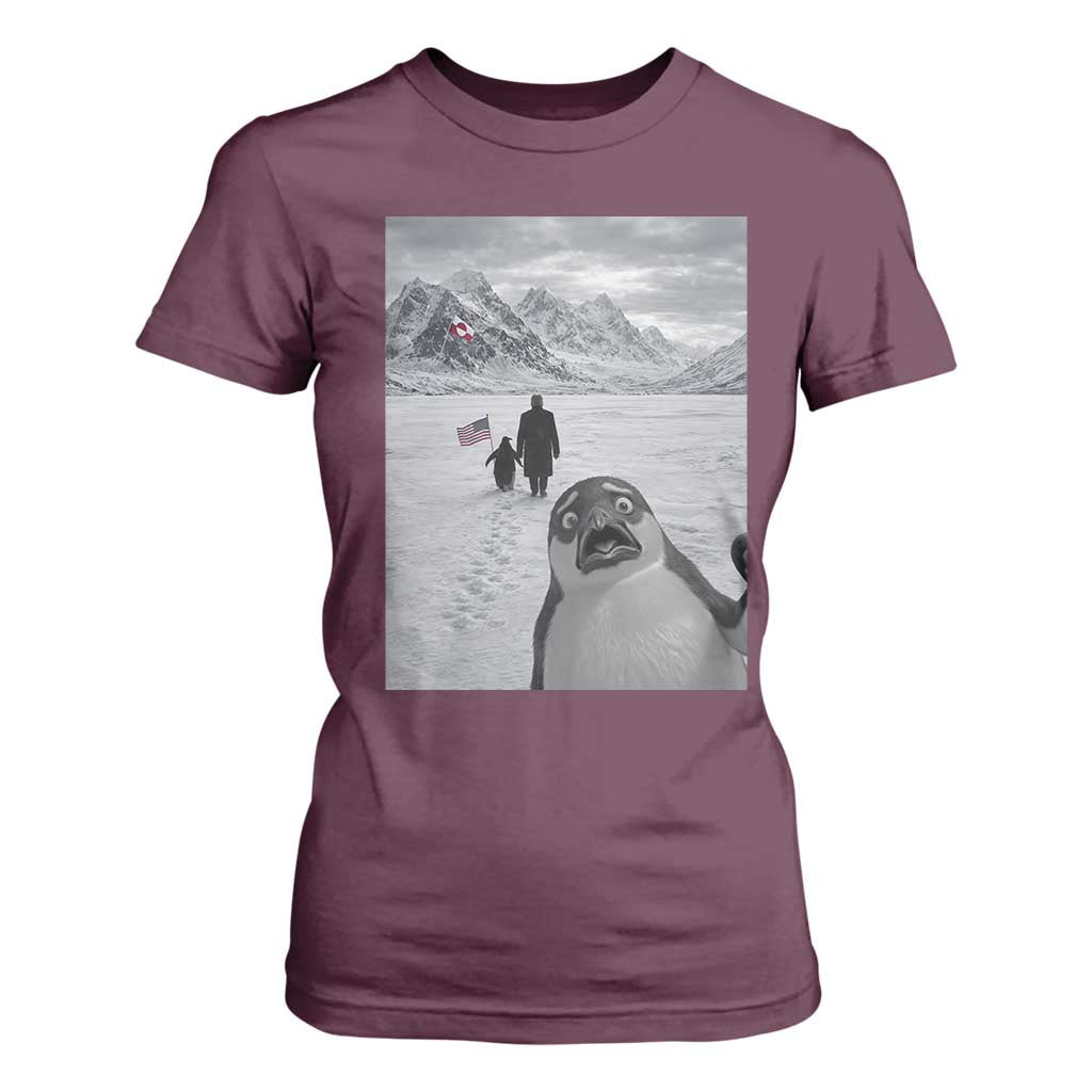 Nihilist Penguin Trump Hiking Mountains T Shirt For Women Funny Penguin Selfie But Why TS14 Maroon Print Your Wear