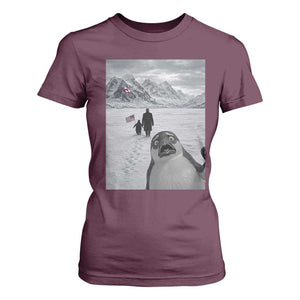 Nihilist Penguin Trump Hiking Mountains T Shirt For Women Funny Penguin Selfie But Why TS14 Maroon Print Your Wear
