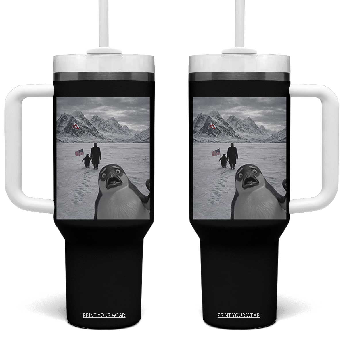Nihilist Penguin Trump Hiking Mountains Tumbler With Handle Funny Penguin Selfie But Why TS14 One Size: 40 oz Black Print Your Wear