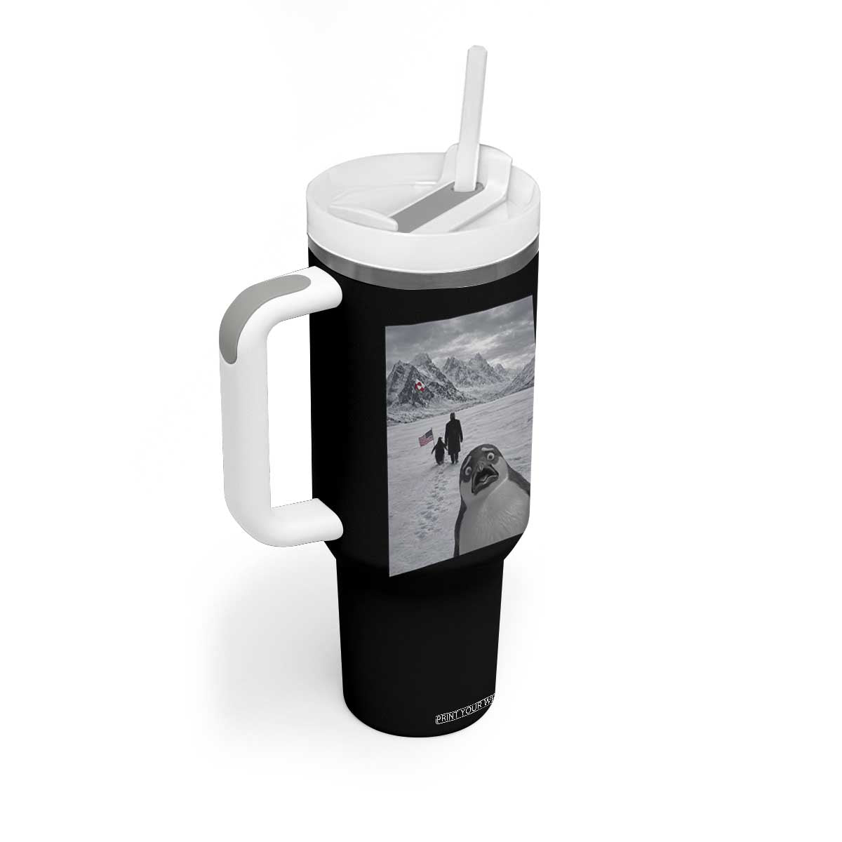 Nihilist Penguin Trump Hiking Mountains Tumbler With Handle Funny Penguin Selfie But Why TS14 Print Your Wear