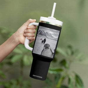Nihilist Penguin Trump Hiking Mountains Tumbler With Handle Funny Penguin Selfie But Why TS14 Print Your Wear
