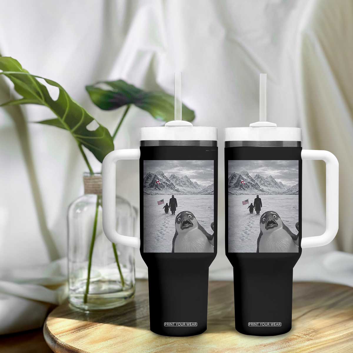 Nihilist Penguin Trump Hiking Mountains Tumbler With Handle Funny Penguin Selfie But Why TS14 Print Your Wear