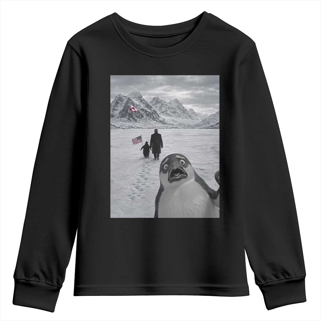 Nihilist Penguin Trump Hiking Mountains Youth Sweatshirt Funny Penguin Selfie But Why TS14 Black Print Your Wear