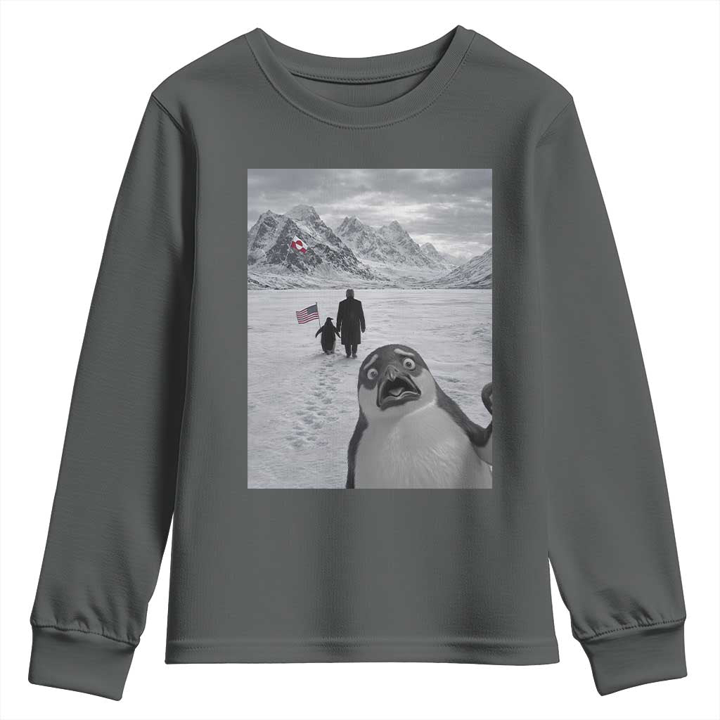 Nihilist Penguin Trump Hiking Mountains Youth Sweatshirt Funny Penguin Selfie But Why TS14 Dark Heather Print Your Wear