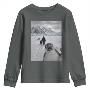 Nihilist Penguin Trump Hiking Mountains Youth Sweatshirt Funny Penguin Selfie But Why TS14 Dark Heather Print Your Wear