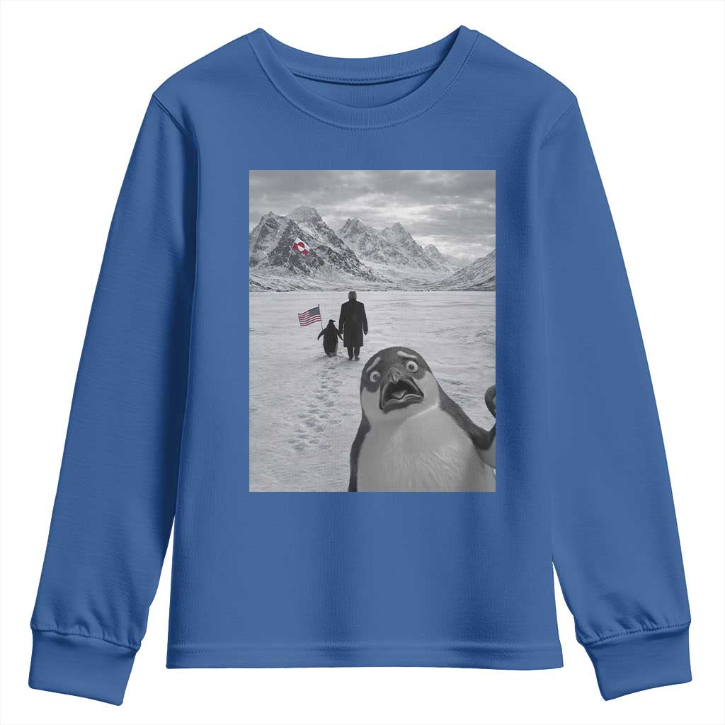 Nihilist Penguin Trump Hiking Mountains Youth Sweatshirt Funny Penguin Selfie But Why TS14 Royal Blue Print Your Wear