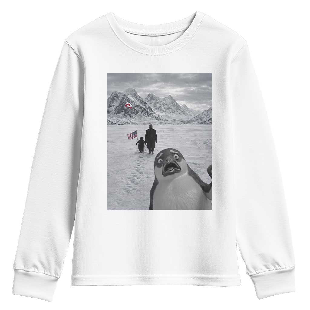 Nihilist Penguin Trump Hiking Mountains Youth Sweatshirt Funny Penguin Selfie But Why TS14 White Print Your Wear