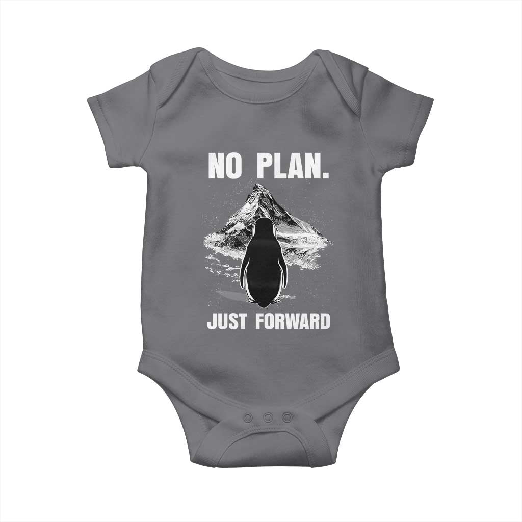 Nihilist Penguin Hiking Meme Baby Onesie No Plan Just Forward TS14 Charcoal Print Your Wear