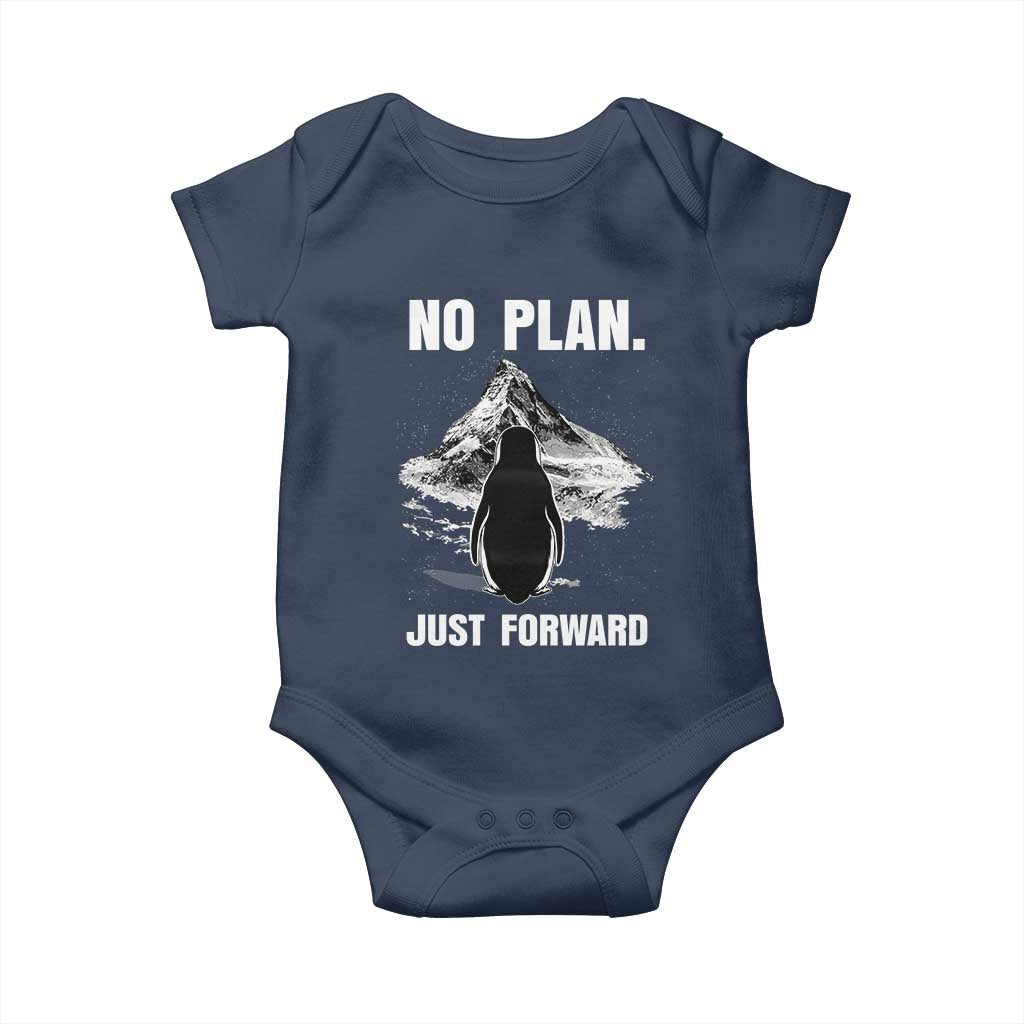 Nihilist Penguin Hiking Meme Baby Onesie No Plan Just Forward TS14 Navy Print Your Wear