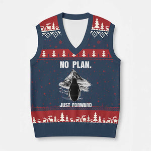 Nihilist Penguin Hiking Meme V-Neck Knit Sweater Vest No Plan Just Forward TS14 Navy Red Print Your Wear