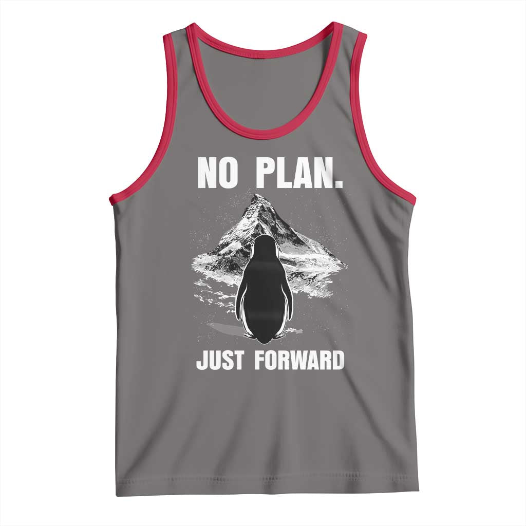 Nihilist Penguin Hiking Meme Tank Top No Plan Just Forward TS14 Deep Heather Red Print Your Wear