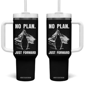Nihilist Penguin Hiking Meme Tumbler With Handle No Plan Just Forward TS14 One Size: 40 oz Black Print Your Wear