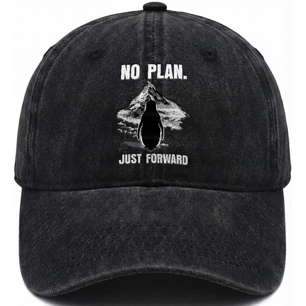Nihilist Penguin Hiking Meme Washed Cotton Baseball Cap No Plan Just Forward TS14 Washed Cap Universal Fit Black Print Your Wear