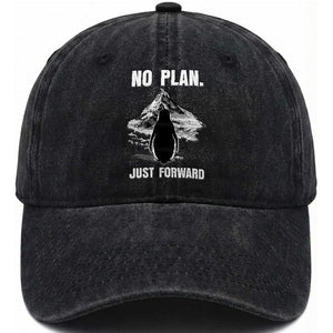 Nihilist Penguin Hiking Meme Washed Cotton Baseball Cap No Plan Just Forward TS14 Washed Cap Universal Fit Black Print Your Wear