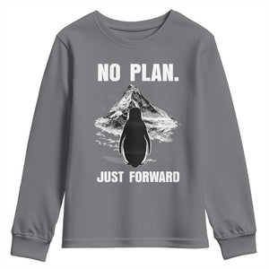 Nihilist Penguin Hiking Meme Youth Sweatshirt No Plan Just Forward TS14 Charcoal Print Your Wear