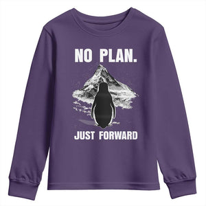 Nihilist Penguin Hiking Meme Youth Sweatshirt No Plan Just Forward TS14 Purple Print Your Wear