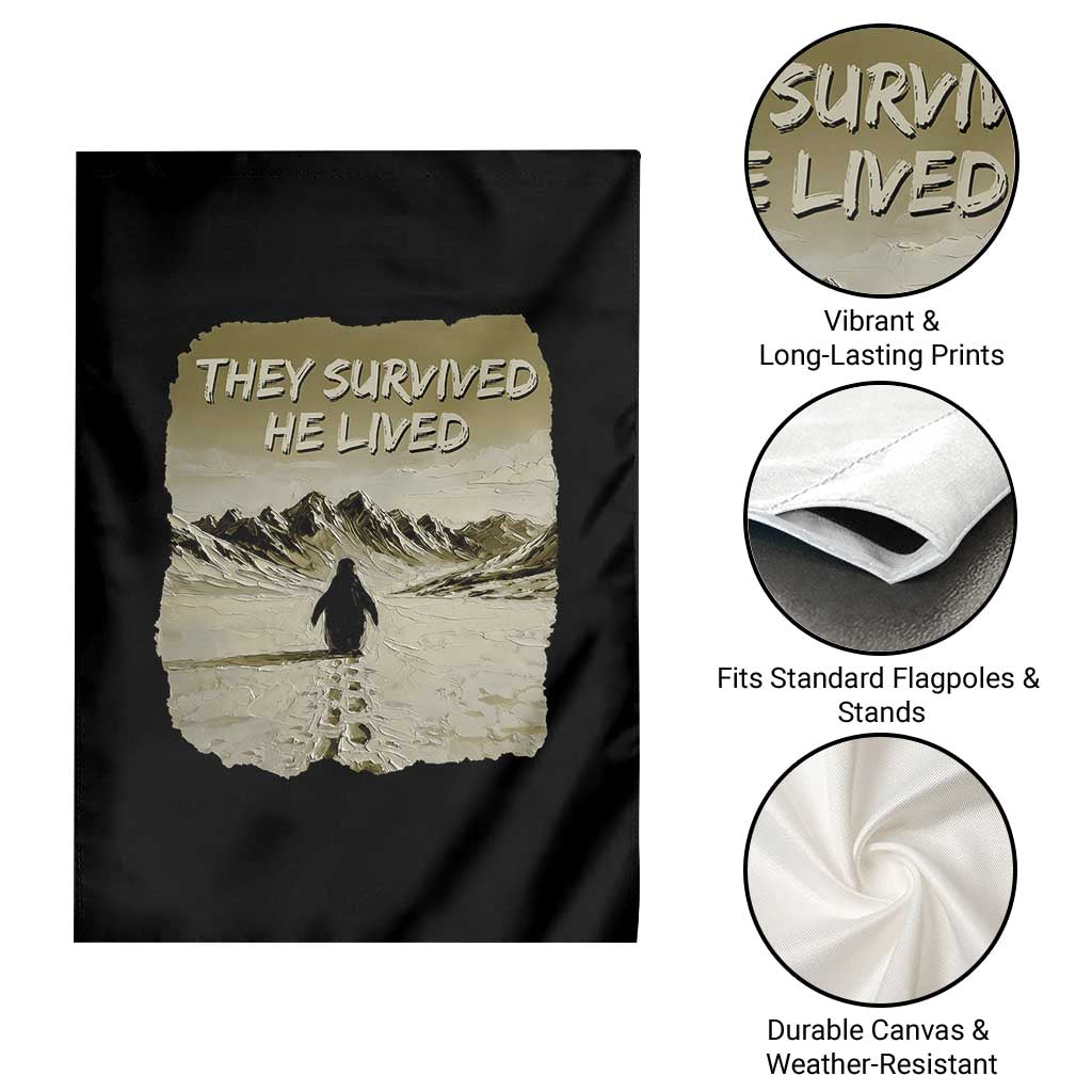Nihilist Penguin Hiking Meme Garden Flag They Survived He Lived TS14 Print Your Wear