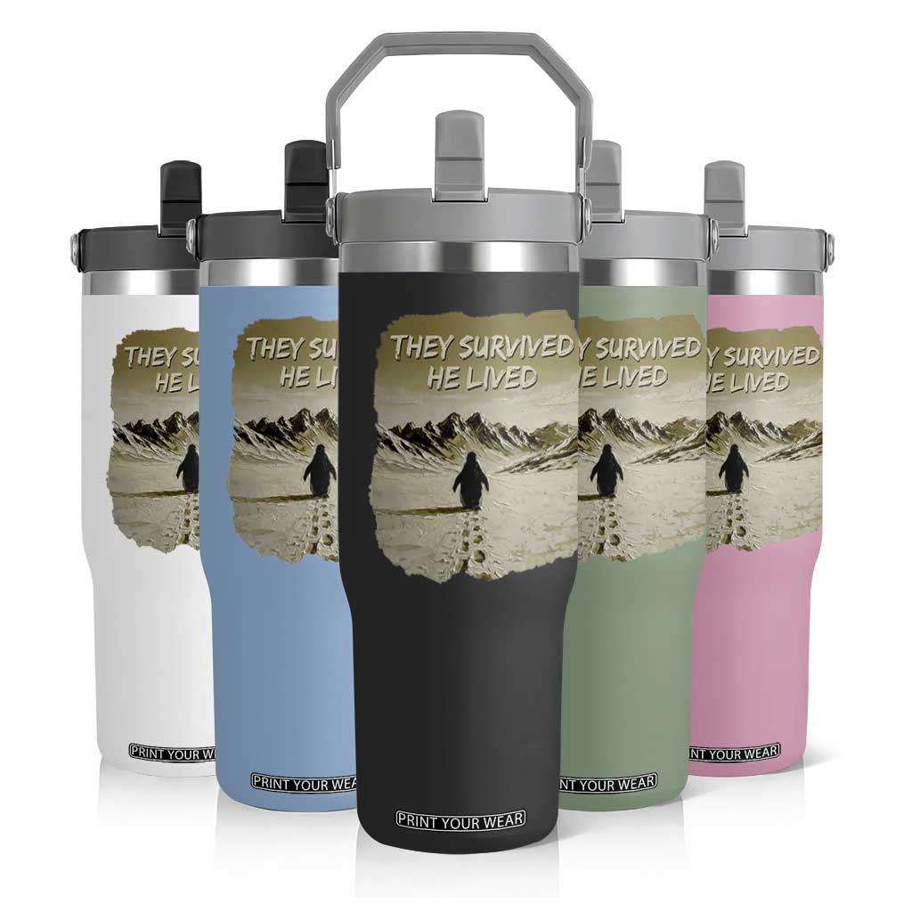 Nihilist Penguin Hiking Meme Flip Straw Tumbler They Survived He Lived TS14 Print Your Wear