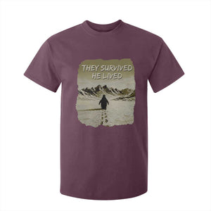 Nihilist Penguin Hiking Meme T Shirt For Kid They Survived He Lived TS14 Maroon Print Your Wear