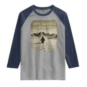 Nihilist Penguin Hiking Meme Raglan Shirt They Survived He Lived TS14 Sport Gray Navy Print Your Wear