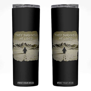 Nihilist Penguin Hiking Meme Skinny Tumbler They Survived He Lived TS14 Black Print Your Wear
