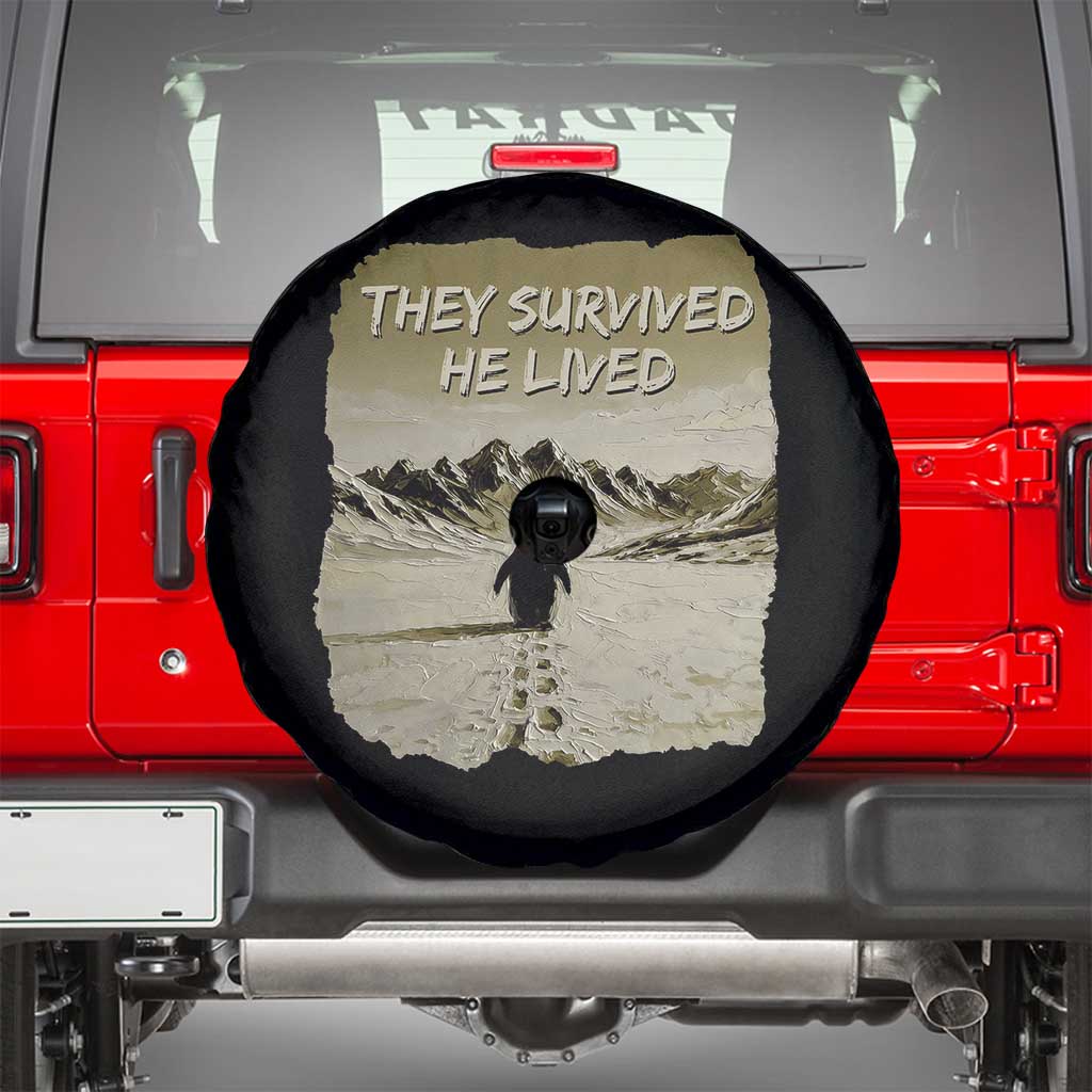Nihilist Penguin Hiking Meme Spare Tire Cover They Survived He Lived TS14 Black Print Your Wear
