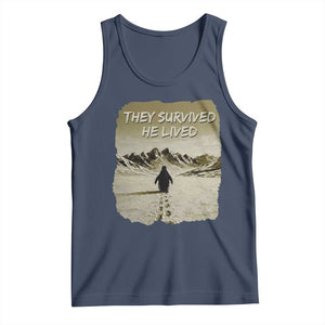 Nihilist Penguin Hiking Meme Tank Top They Survived He Lived TS14 Navy Print Your Wear