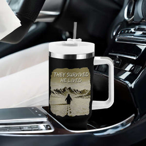 Nihilist Penguin Hiking Meme Tumbler With Handle They Survived He Lived TS14 Print Your Wear