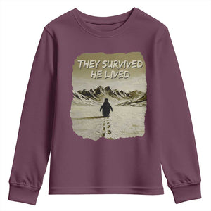 Nihilist Penguin Hiking Meme Youth Sweatshirt They Survived He Lived TS14 Maroon Print Your Wear